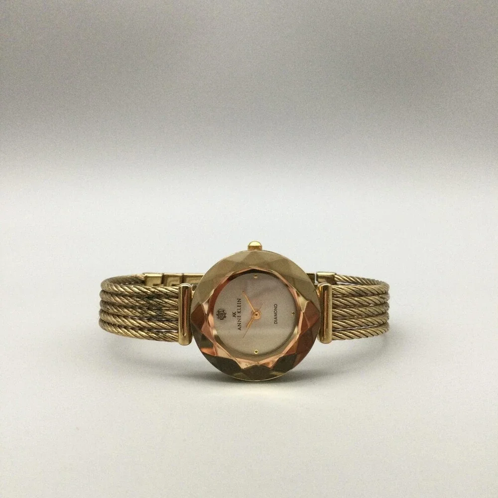 Anne Klein Womens Watch 26mm Diamond Faceted Gold Cable Band New Battery 6.75